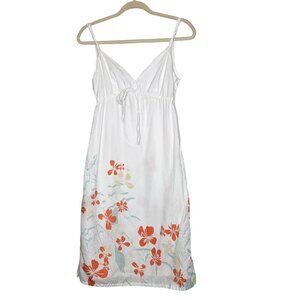 O'neill White Floral Spaghetti Strap‎ Cotton Sundress Orange Green Tropical 5